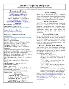 Trans-Allegheny Dispatch The newsletter of the West Virginia Reenactors Association 2015 – Edition 4 – March Upcoming Events
