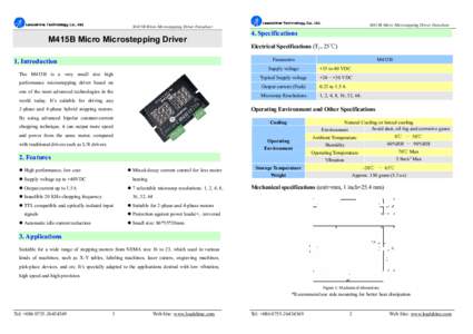 M415B Micro Microstepping Driver Datasheet  M415B Micro Microstepping Driver Datasheet M415B Micro Microstepping Driver