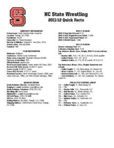 NC State Wrestling[removed]Quick Facts UNIVERSITY INFORMATION