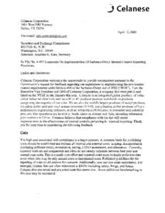 -2Celanese Celanese Corporation 1601 West LBJ Freeway Dallas, TX[removed]April 15,2005 Via e-mail: rule-comment~sec.aov