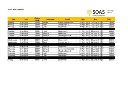 South Asian Languages  Monday Monday Monday