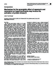 Mechanism for the synergistic effect of rapamycin and resveratrol on hyperinsulinemia may involve the activation of protein kinase B