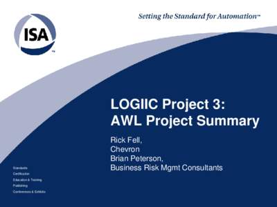 LOGIIC Project 3: AWL Project Summary Standards Certification Education & Training