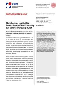 PRESSEMITTEILUNG  Mannheimer Institut für Public Health führt Erhebung zur Solariennutzung durch