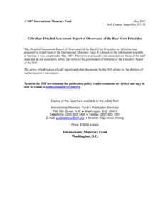 Gibraltar: Detailed Assessment Report of Observance of the Basel Core Principles; IMF Country Report; May 1, 2007