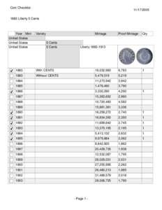 Coin Checklist[removed] Liberty 5 Cents