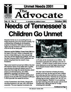 Unmet Needs 2001 TENNESSEE COMMISSION ON CHILDREN AND YOUTH