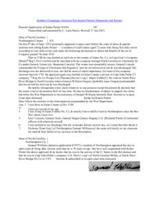 Southern Campaigns American Revolution Pension Statements and Rosters Pension Application of Kedar Parker S3636 NC Transcribed and annotated by C. Leon Harris. Revised 17 Jan[removed]State of North Carolina } Northampton C