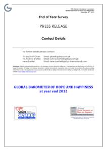 WIN-Gallup International Association Global Barometer of Hope and Happiness th December 30 , 2012  End of Year Survey