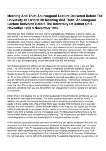 Meaning And Truth An Inaugural Lecture Delivered Before The University Of Oxford On Meaning And Truth: An Inaugural Lecture Delivered Before The University Of Oxford On 5 NovemberNovember 1969 Correctly, get 401k