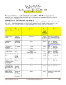 Long Beach City College Pacific Coast Campus Faculty Assistance Quick Guide[removed]Important Phone Numbers Emergency Services: Long Beach Police Department 911 or[removed]from campus phones) Contact the Police Departmen