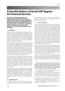 Articles  Fabrizio Borselli* A Sensible Reform of the EU VAT Regime for Financial Services