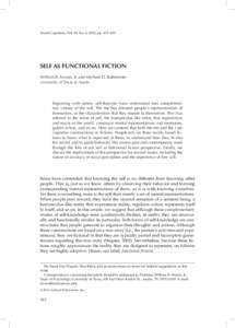 Social Cognition, Vol. 30, No. 4, 2012, pp. 415–430 Self as Functional Fiction Swann and Buhrmester Self as Functional Fiction William B. Swann, Jr. and Michael D. Buhrmester