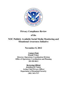 Privacy Compliance Review of the NOC Publicly Available Social Media Monitoring Initiative