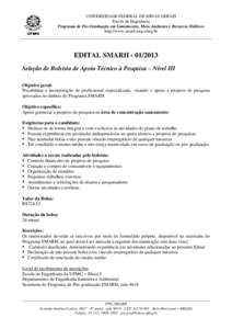 UNIVERSIDADE FEDERAL DE MINAS GERAIS Escola de Engenharia Programa de Pós-Graduação em Saneamento, Meio Ambiente e Recursos Hídricos http://www.smarh.eng.ufmg.br  EDITAL SMARH[removed]