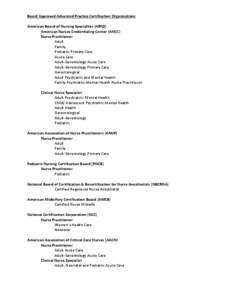 Nursing credentials and certifications / Nurse practitioner / American Nurses Credentialing Center / National Certification Corporation / Psychiatric and mental health nurse practitioner / Nurse anesthetist / Nurse midwife / Midwifery / Vanderbilt University School of Nursing / Nursing / Health / Medicine