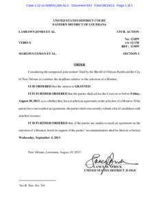 Case 2:12-cv[removed]LMA-ALC Document 542 Filed[removed]Page 1 of 1  UNITED STATES DISTRICT COURT EASTERN DISTRICT OF LOUISIANA LASHAWN JONES ET AL.