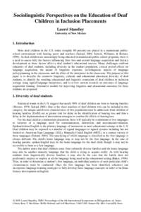 Sociolinguistic Perspectives on the Education of Deaf Children in Inclusion Placements