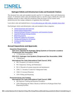 Hydrogen Vehicle and Infrastructure Codes and Standards Citations (Brochure), NREL (National Renewable Energy Laboratory)