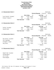 Texas Secretary of State Hope Andrade Race Summary Report Unofficial Election Tabulation[removed]General Election