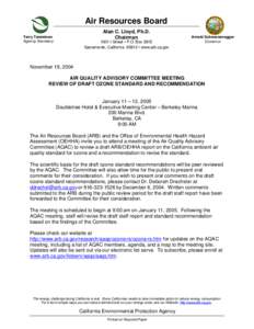 Meeting Notice: [removed]Air Quality Advisory Committee Meeting for Review of Draft Ozone Standard and Recommendation