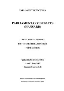 PARLIAMENT OF VICTORIA  PARLIAMENTARY DEBATES (HANSARD)  LEGISLATIVE ASSEMBLY