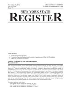 November 21, 2012 Vol. XXXIV Issue 47 DEPARTMENT OF STATE Division of Administrative Rules