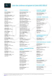 Liste des cinémas acceptant la Carte UGC SOLO PARIS REGION PARISIENNE  UGC Ciné Cité Bercy (18 salles)