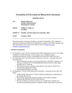 Association of Universities for Research in Astronomy MEMORANDUM TO: Board of Directors Member Representatives