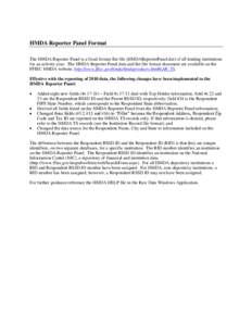 HMDA Reporter Panel Format The HMDA Reporter Panel is a fixed format flat file (HMDAReporterPanel.dat) of all lending institutions for an activity year. The HMDA Reporter Panel data and the file format document are avail