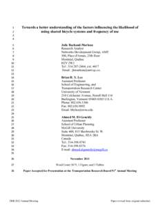 Towards a better understanding of the factors influencing the likelihood of using shared bicycle systems and frequency of use