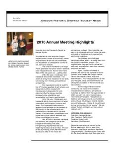 May 2010 Volume 37, Issue 3 Oregon Historic District Society NewsAnnual Meeting Highlights