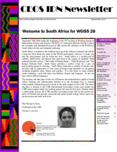 CEOS IDN Newsletter Editor: Lola Olsen/Designer: Cecilia Nelson, assisted by April Fryer September 2009, Issue 27  Welcome to South Africa for WGISS 28