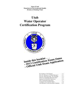 State of Utah Department of Environmental Quality Division of Drinking Water Utah Water Operator