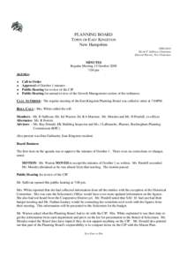 PLANNING BOARD TOWN OF EAST KINGSTON New Hampshire[removed]David F. Sullivan, Chairman Edward Warren, Vice Chairman