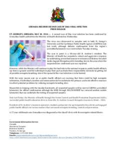  GRENADA	RECORDS	SECOND	CASE	OF	ZIKA	VIRAL	INFECTION	 PRESS	RELEASE