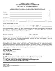 MV2010 - Application for Gold Star Family License Plate
