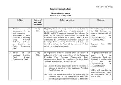 CB[removed]) Panel on Financial Affairs List of follow-up actions (Position as at 27 May[removed]Subject