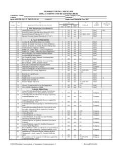 VERMONT FILING CHECKLIST LIFE, ACCIDENT AND HEALTH INSURERS COMPANY NAME: Contact: REQUIRED FILINGS IN THE STATE OF: