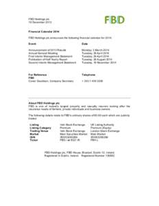 Economy of Europe / Ireland / Irish Stock Exchange / London Stock Exchange / Financial services in the Republic of Ireland / FBD Holdings / Republic of Ireland