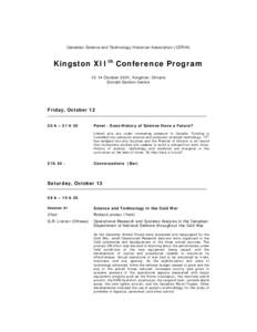 Canadian Science and Technology Historical Association (CSTHA)  Kingston XIIth Conference Program[removed]October 2001, Kingston, Ontario Donald Gordon Centre