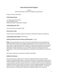 United States Fish and Wildlife Service / Federal grants in the United States / Title 16 of the United States Code / Boating / Funding Opportunity Announcement / Public economics / Sport Fishing and Boating Partnership Council / Endangered Species Act / Holding tank dump station / Federal assistance in the United States / Public finance / Grants