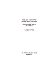NICHOLAS OF CUSA’S DE PACE FIDEI AND CRIBRATIO ALKORANI: TRANSLATION AND ANALYSIS (Second Edition)  By JASPER HOPKINS