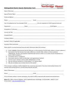 Cal State Northridge Distinguished Alumni Awards Nomination Form