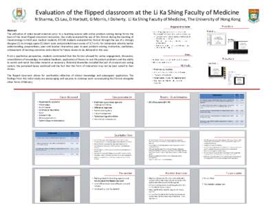 Evaluation of the flipped classroom at the Li Ka Shing Faculty of Medicine N Sharma, CS Lau, D Harbutt, G Morris, I Doherty.  Li Ka Shing Faculty of Medicine, The University of Hong Kong