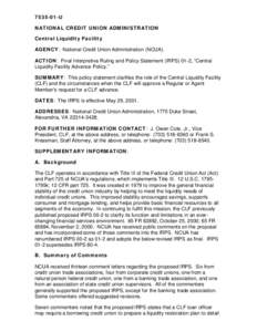 IRPS[removed]Central Liquidity Facility - Final Interpretive Ruling and Policy Statement (IRPS) 01-2