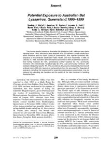 Resear ch Research Potential Exposure to Australian Bat Lyssavirus, Queensland,1996–1999