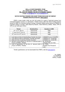 Specn: PPROffice of CHIEF ENGINEER / PP&R D-3, Shakti Vihar, PSPCL, PATIALATEL. NO, FAX NOe-mail: , 