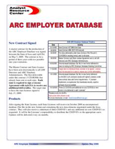                    2009 ARC Employer Database Timeline Date Activity[removed]Iowa Contract #CT2865 End Date A master contract for the production of[removed]Iowa Contract #MA[removed]Executed