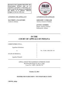 Pursuant to Ind. Appellate Rule 65(D), this Memorandum Decision shall not be regarded as precedent or cited before any court except for the purpose of establishing the defense of res judicata, collateral estoppel, or the